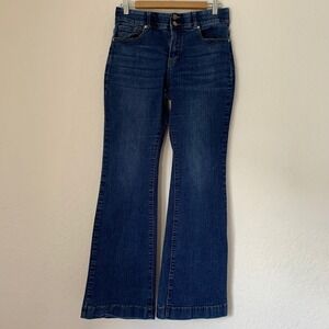 Indigo Poppy Bootcut Jeans Women 10 Blue Dark Wash Elastic Waist Flare 70s Boho